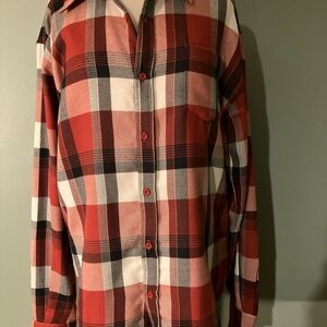 Burton Dryride Flannel Shirt Men’s Sz L Orange Beige Pocket